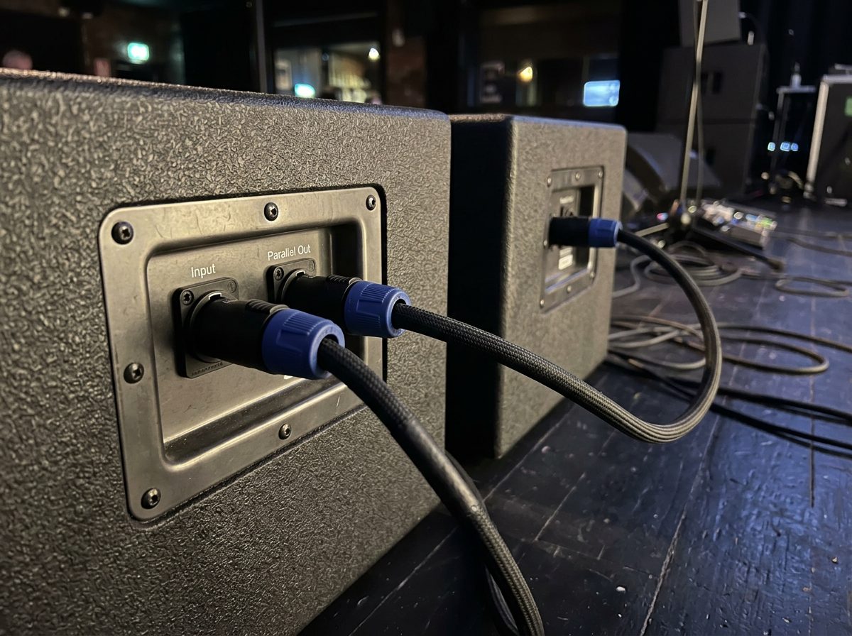 Speakon lead linking a second passive speaker from the first one's parallel socket